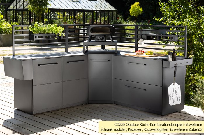 Kombinationsbeispiel COZZE Outdoor Küche Elements mit Ecke und Schrankmodul mit Türen