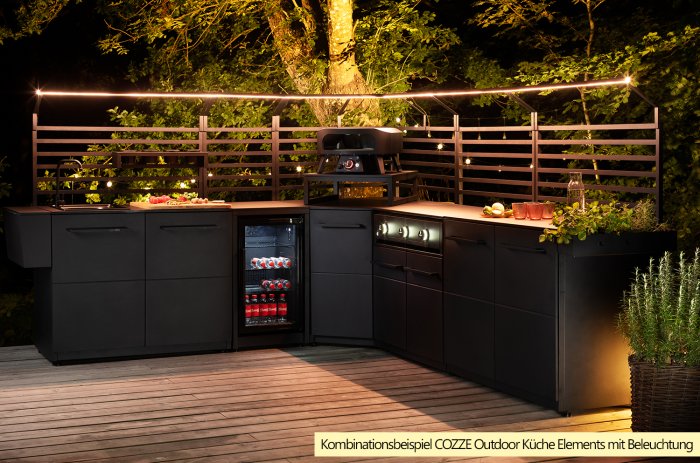 Kombinationsbeispiel COZZE Outdoor Küche Elements mit LED Beleuchtung