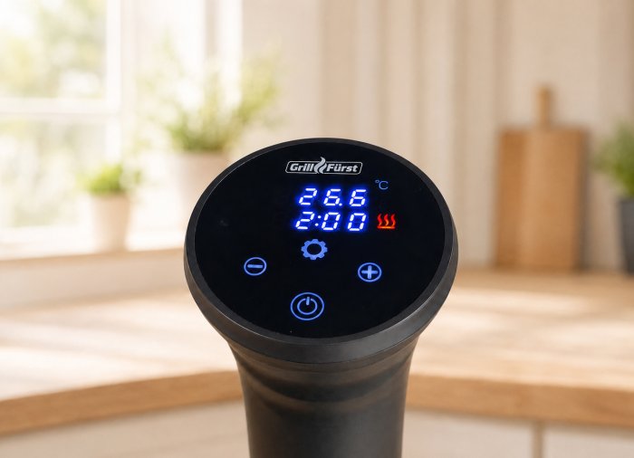 Touchdisplay des Grillfürst Sous Vide Sticks mit Timer