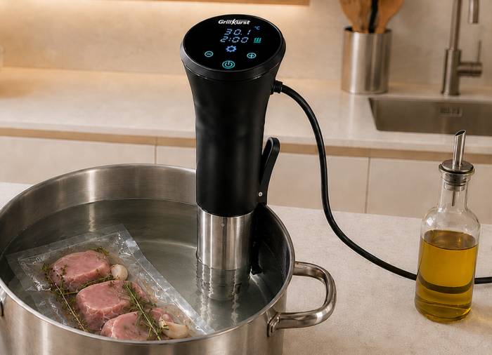 Grillfürst Sous Vide Stick beim Garen von Lendenmedaillons