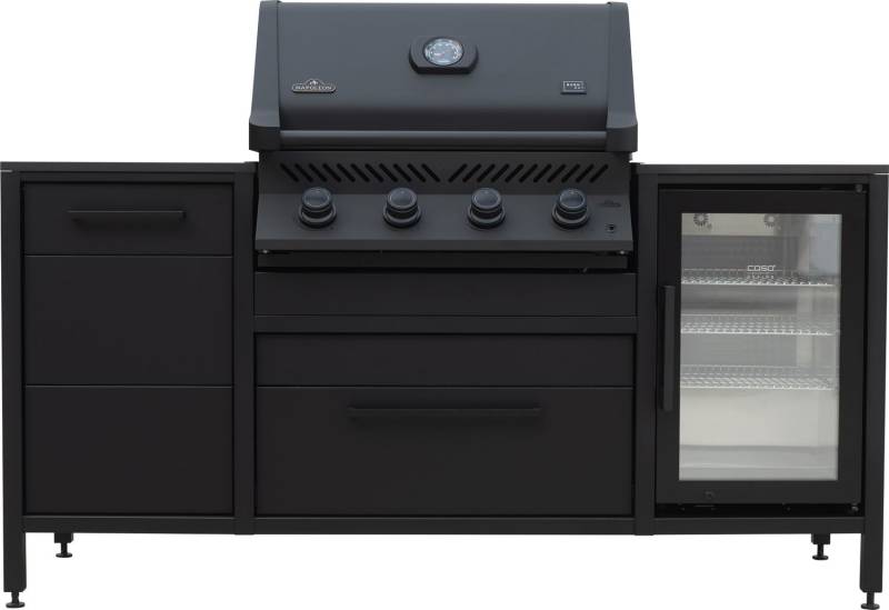 BURN Outdoorkitchen: BURN BBQ Block inkl. Napoleon Prestige 500 Shadow und CASO Design Barbecue Cooler 63 Liter