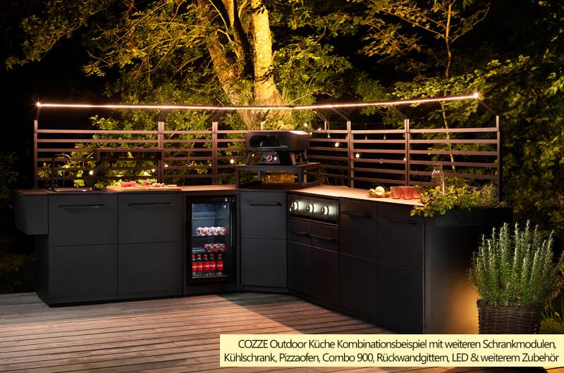 COZZE Outdoor Küche Elements - niedriger Schrank mit Türen, 90 cm inkl. Arbeitsplatte (Stahl)