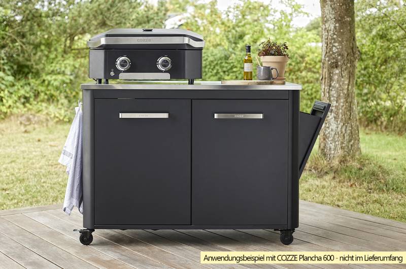 COZZE Outdoor Küche: Schrankmodul 2-türig mit Edelstahl Arbeitsfläche / 120 x 60 x 90 cm
