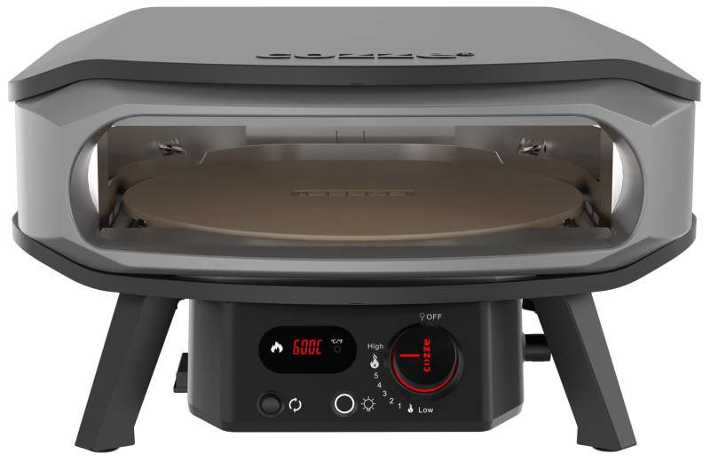 COZZE Pizzaofen Gas PREMIUM 42,5 cm (17") mit drehbarem Pizzastein & Digital-Thermometer - inkl. Hitzeschild