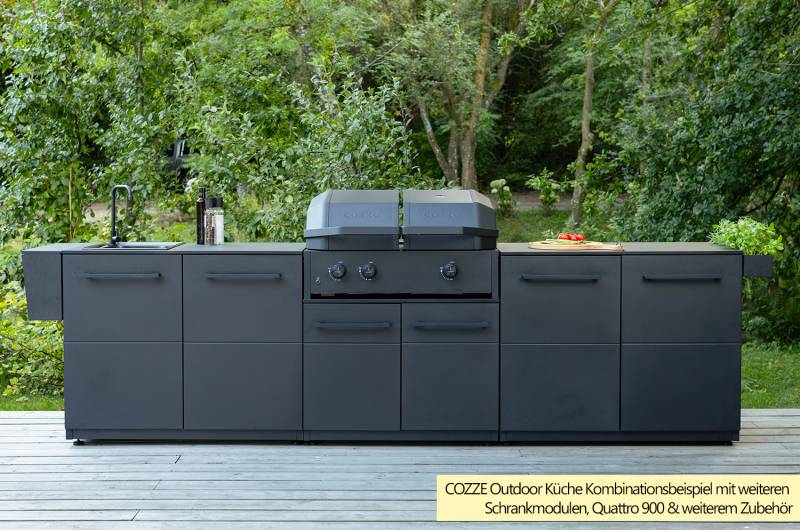 COZZE Outdoor Küche Elements - niedriger Schrank mit Türen, 90 cm inkl. Arbeitsplatte (Stahl)