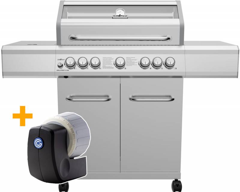 Grillfürst G521G Smart Grill Edition 5-Brenner Edelstahl-Gasgrill mit Grill Control, Hochtemperaturbrenner, Heckbrenner und Gusseisen Rosten