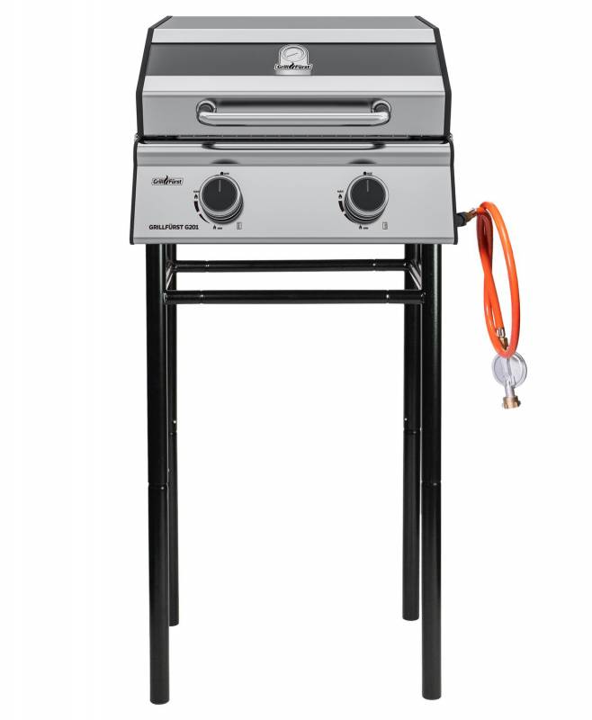 Grillfürst G201E 2-Brenner Gasgrill portabel v2 - Campinggrill / Balkongrill 50mbar - inkl. Untergestell