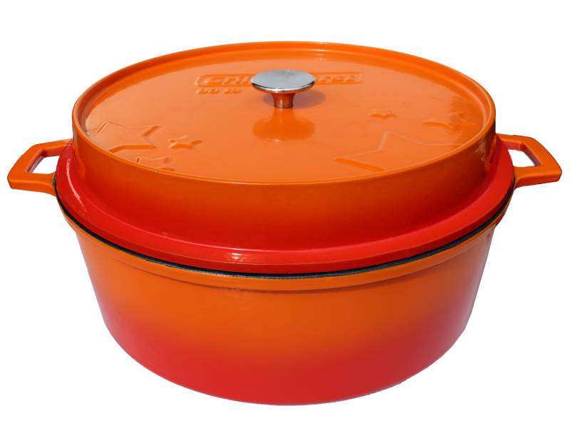 Grillfürst emaillierter Dutch Oven ohne Füsse DO12 - orange