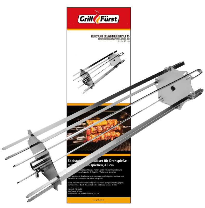 Grillfürst Edelstahl Schaschlikset für Drehspieße - mit 6 Spießen, 45 cm