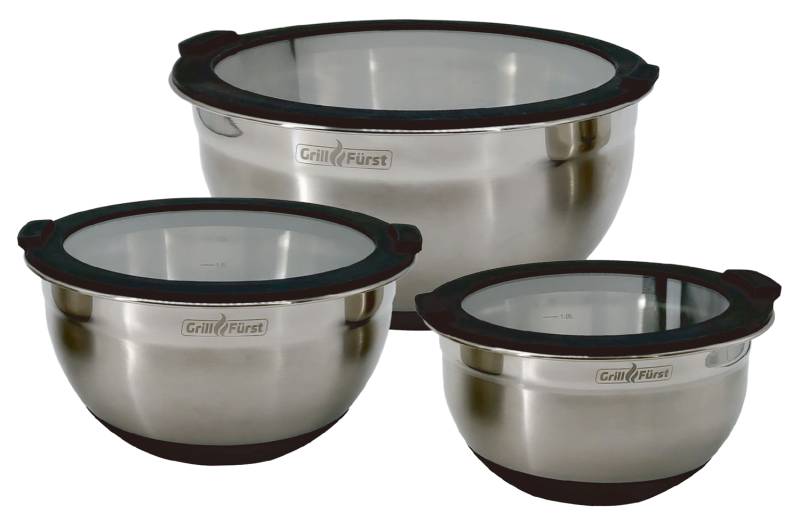 Grillfürst BBQ Edelstahlschüssel Set mit Glasdeckel