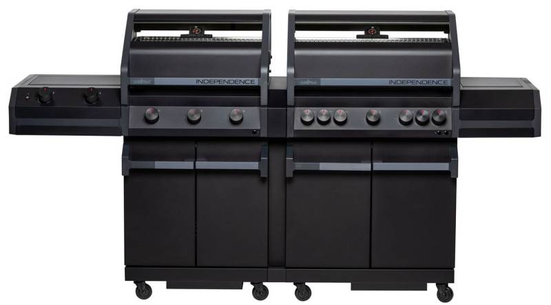 Grillfürst Independence P830G Doppelkammer Gasgrill - mattschwarz - mit XXL Infrarotbrenner, Seitenkocher, Heckbrenner und Gusseisenrosten