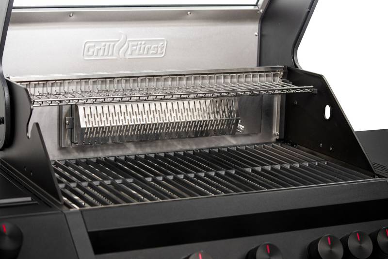 Grillfürst Independence P830G Doppelkammer Gasgrill - mattschwarz - mit XXL Infrarotbrenner, Seitenkocher, Heckbrenner und Gusseisenrosten