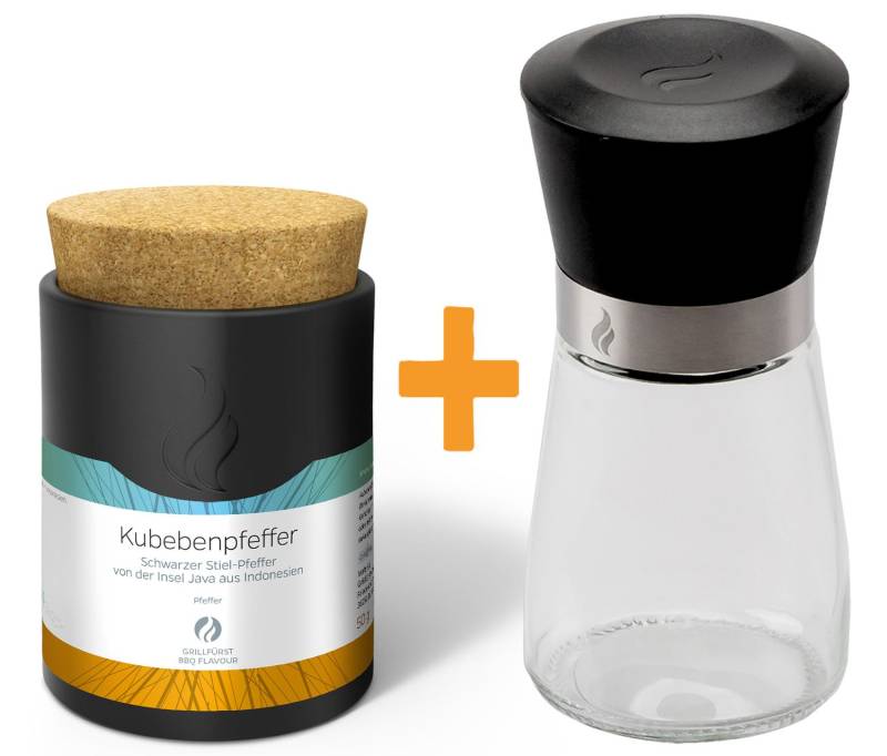 Grillfürst Kubebenpfeffer - Keramikdose 50g - Inkl. Grillfürst Gewürzmühle