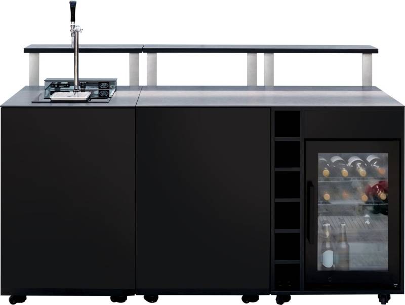 Grillfürst Moments Barschrank mit Zapfanlage, Kühlschrank, Flaschenregal und Tür mit Staufach, inkl. Theke - Nero