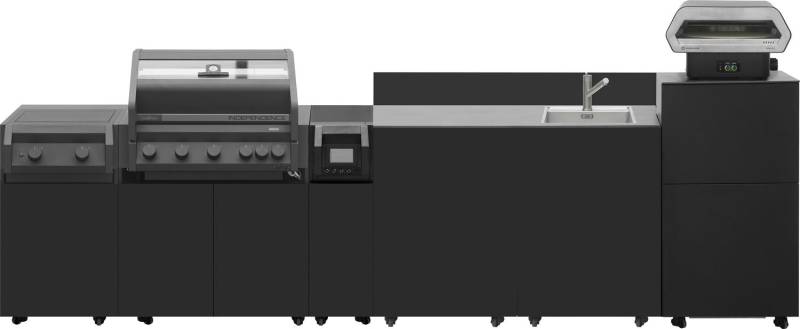 Grillfürst Moments Grillküche Smart mit Independence P590E Smartgrill, Independence P230E XXL Infrarotbrenner, Spüle, Pizzaschrank, inkl. Rückwand - Nero