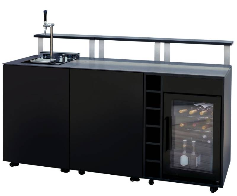 Grillfürst Moments Barschrank mit Zapfanlage, Kühlschrank, Flaschenregal und Tür mit Staufach, inkl. Theke - Nero