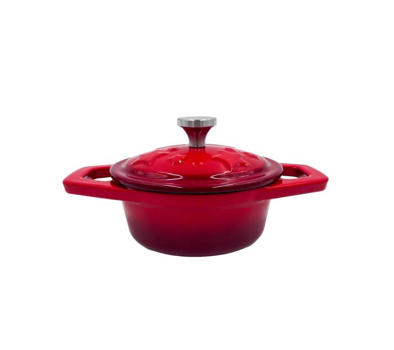 Grillfürst Dutch Oven Sternentöpfchen / Gusseisen Bräter - emailliert - XS - rot