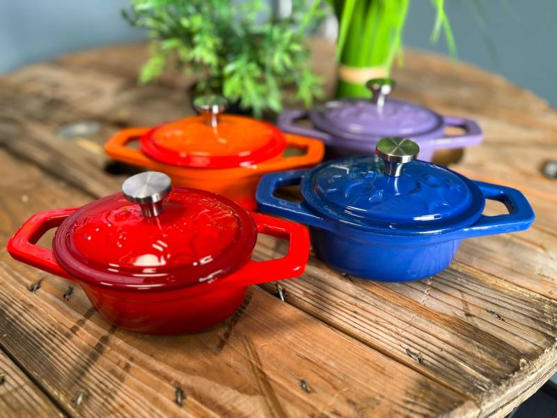 Grillfürst Dutch Oven Sternentöpfchen / Gusseisen Bräter 4er Set - bunt emailliert - XS