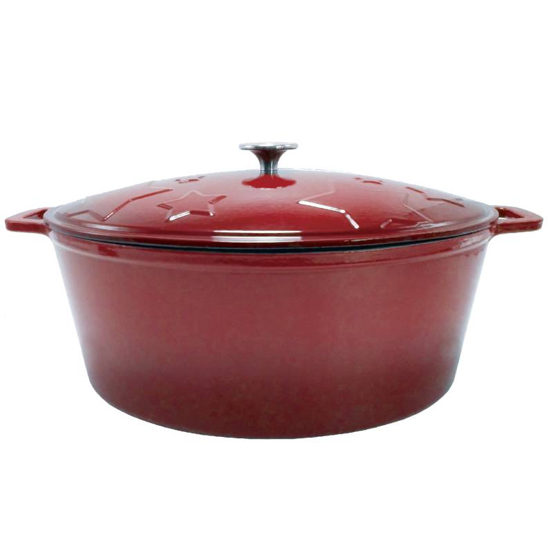 Grillfürst Dutch Oven Sternentöpfchen / Gusseisen Bräter - emailliert - XL - rot