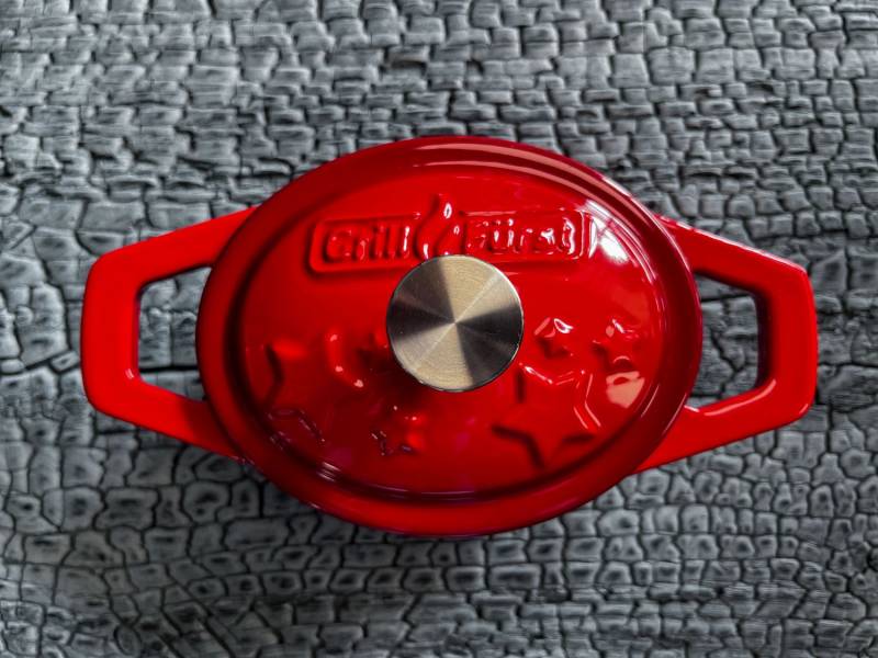 Grillfürst Dutch Oven Sternentöpfchen / Gusseisen Bräter - emailliert - XS - rot
