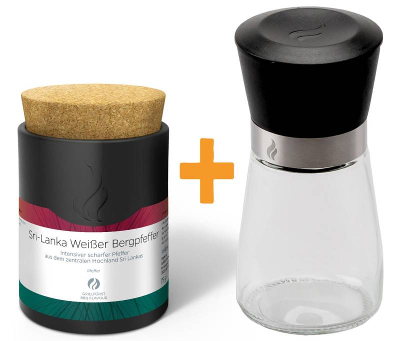 Grillfürst Sri-Lanka Weißer Bergpfeffer - Keramikdose 75g - Inkl. Grillfürst Gewürzmühle