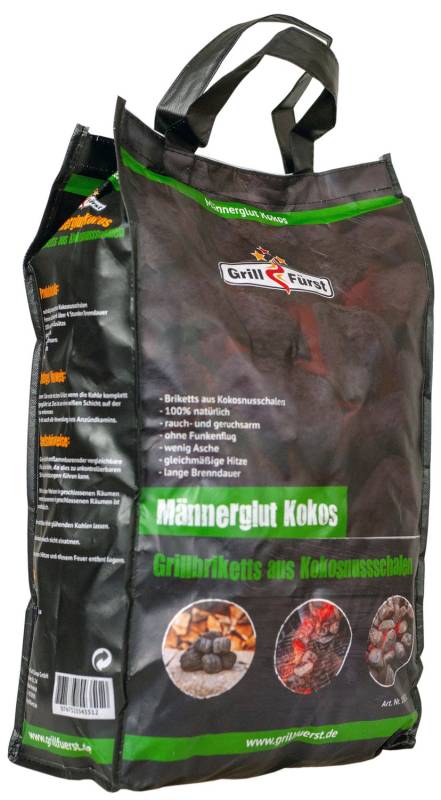 Männerglut Kokos - 10 kg Grillbriketts aus Kokosnuss-Schalen