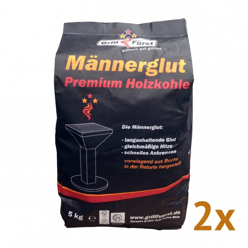 Männerglut Premium Holzkohle - Hochwertiger Hartholz Mix - 80% Buche - aus der Retorte 10KG (2x5kg)