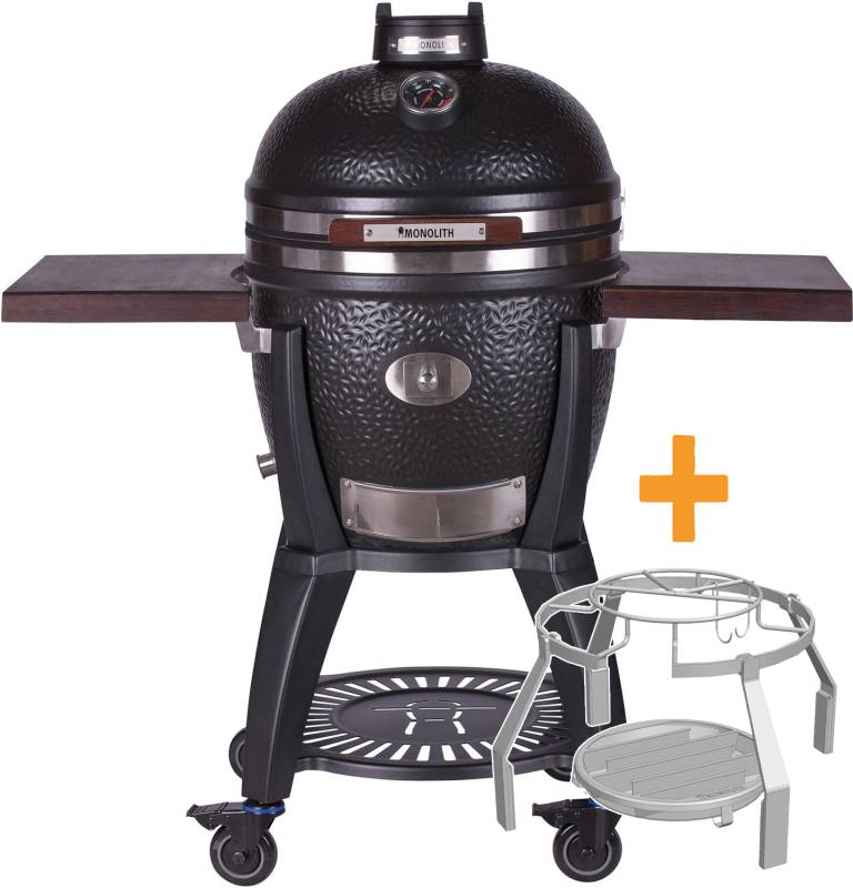 Monolith Grill AVANTGARDE.55 - satin-matt Schwarz - mit Gestell und Seitentischen - inkl. Smoke Set