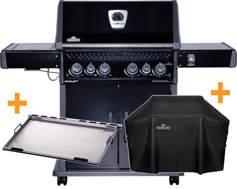Napoleon Rogue SE 525 - all black- mit Sizzle Zone und Heckbrenner - inkl. Full Size Plancha als Plancha Grill