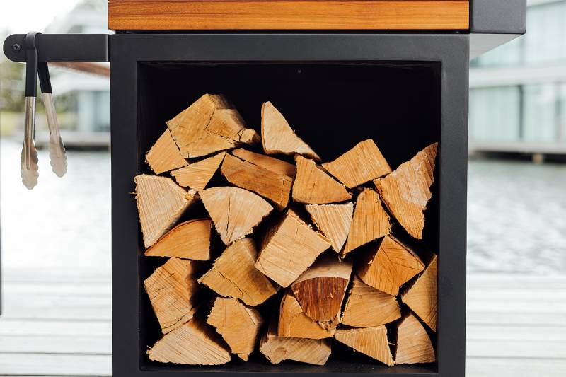 OFYR Mise en Place Table Black 65 PRO - mit Teakholz-Arbeitsplatte & Holzlager