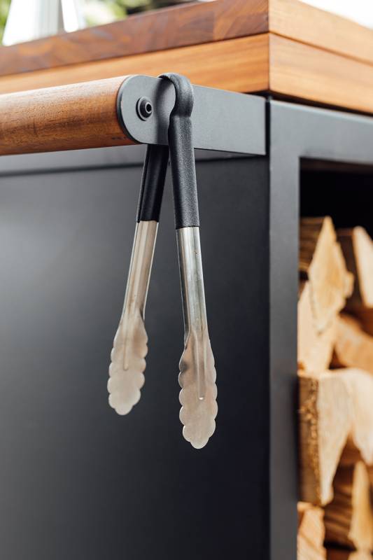 OFYR Mise en Place Table Black 65 PRO - mit Teakholz-Arbeitsplatte & Holzlager
