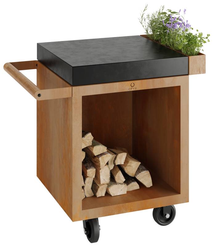 OFYR Mise en Place Table Corten 65 PRO - mit Keramik-Arbeitsplatte & Holzlager