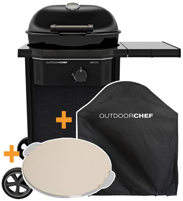 Outdoorchef Gas Kugelgrill Davos 570 G - inkl. Abdeckhaube und Pizzastein