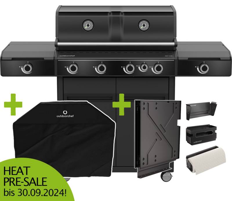 Outdoorchef Gasgrill - Grillstation HEAT X-445 RB mit Blazing/Cooking Zone, Heckbrenner und HEAT Regulator - inkl. GRATIS HEAT Organizer Set + Abdeckhaube