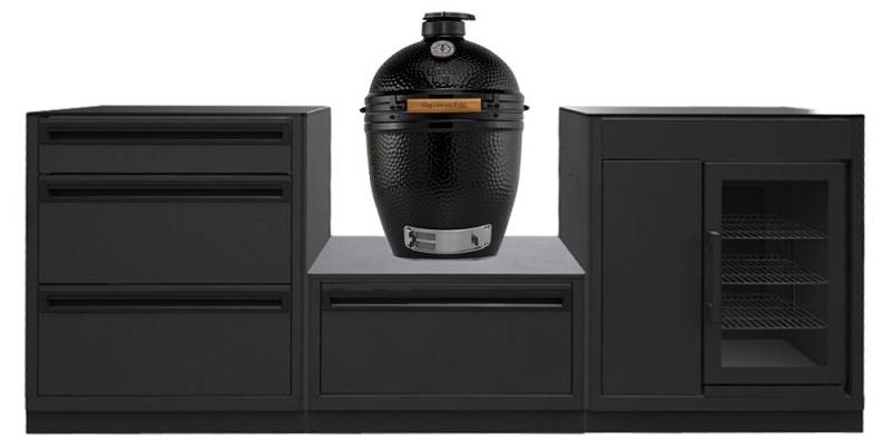 Outdoorchef HEAT Outdoor Küche 3-teilig: Big Green Egg The Onyx Large Keramikgrill + Caso BBQ Cooler - mit Arbeitsplatte aus Granit