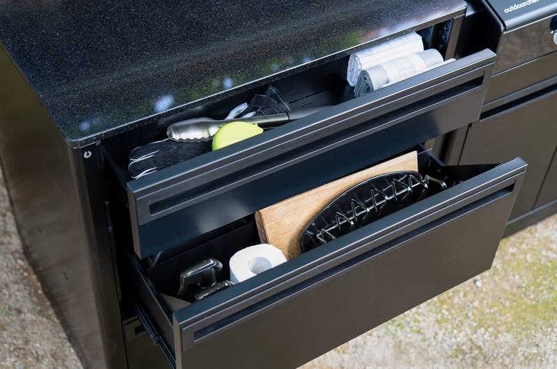 Outdoorchef HEAT Outdoor Küche 4-teilig: HEAT X-515 RB + HEAT X-245 K + Caso BBQ Cooler + 3er Schubladen - inkl. Arbeitsplatte Granit