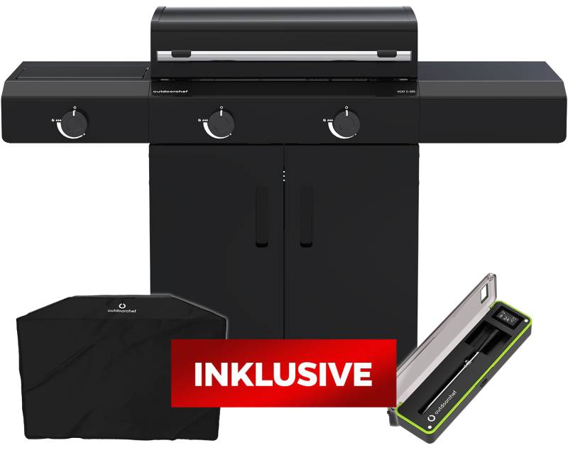 Outdoorchef Planchagrill HEAT C-265 - mit Doppel-Blazing-Zone, Cooking Zone und Gusseisen-Plancha + Easy Check Thermometer und Abdeckhaube
