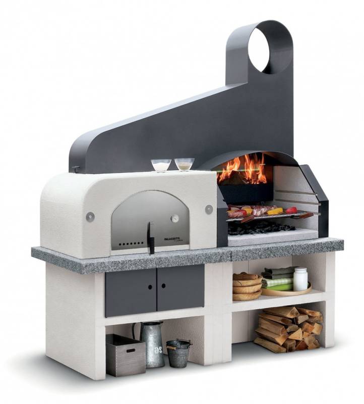 Palazzetti Outdoor Küche Maxime 2: Modul Grillkamin mit Pizzaofen & Stahlhaube inkl. Montagematerial