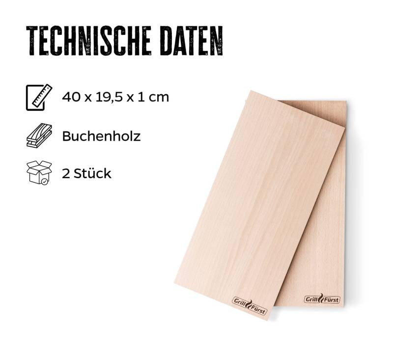 Grillfürst Räucherbretter Buche XL 40 x 19,5 x 1cm 2er Set