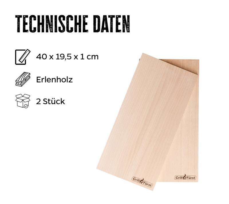 Grillfürst Räucherbretter Erle XL 40 x 15 x 1,1 cm 2er Set