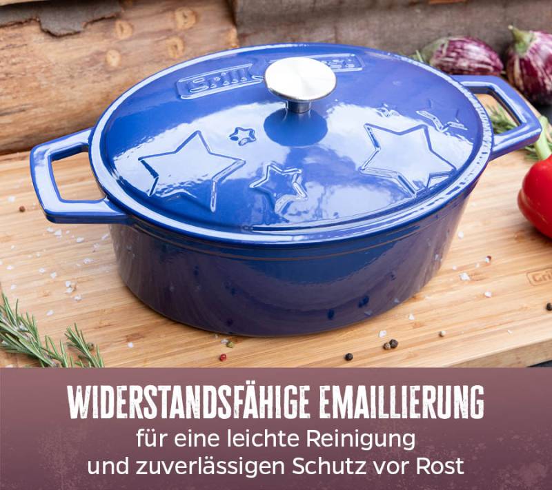 Grillfürst Dutch Oven Sternentöpfchen / Gusseisen Bräter - emailliert - M - blau
