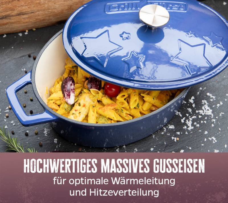 Grillfürst Dutch Oven Sternentöpfchen / Gusseisen Bräter - emailliert - M - blau