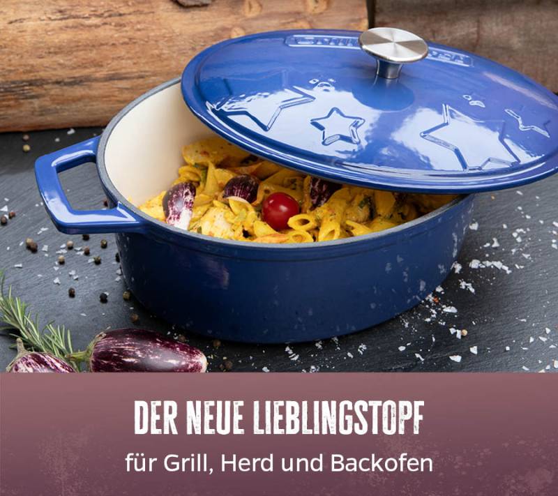 Grillfürst Dutch Oven Sternentöpfchen / Gusseisen Bräter - emailliert - M - blau
