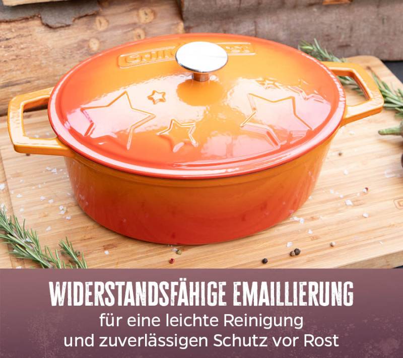 Grillfürst Dutch Oven Sternentöpfchen / Gusseisen Bräter - emailliert - M - orange