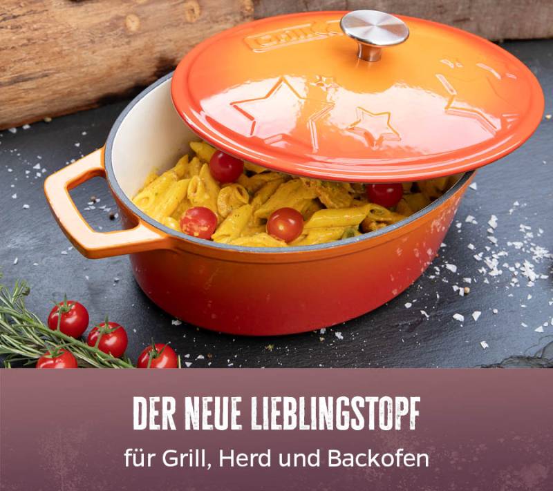 Grillfürst Dutch Oven Sternentöpfchen / Gusseisen Bräter - emailliert - M - orange