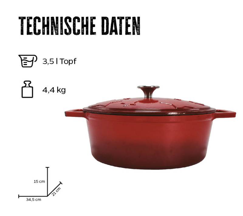 Grillfürst Dutch Oven Sternentöpfchen / Gusseisen Bräter - emailliert - M - rot