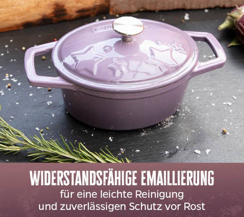 Grillfürst Dutch Oven Sternentöpfchen / Gusseisen Bräter - emailliert - S - lila