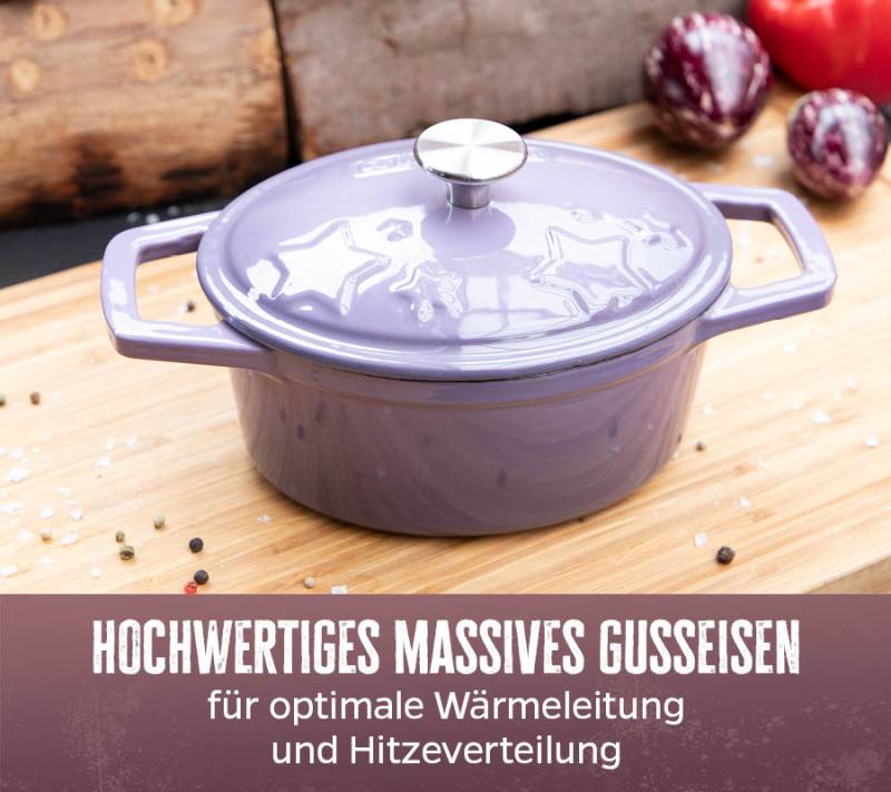 Grillfürst Dutch Oven Sternentöpfchen / Gusseisen Bräter - emailliert - S - lila