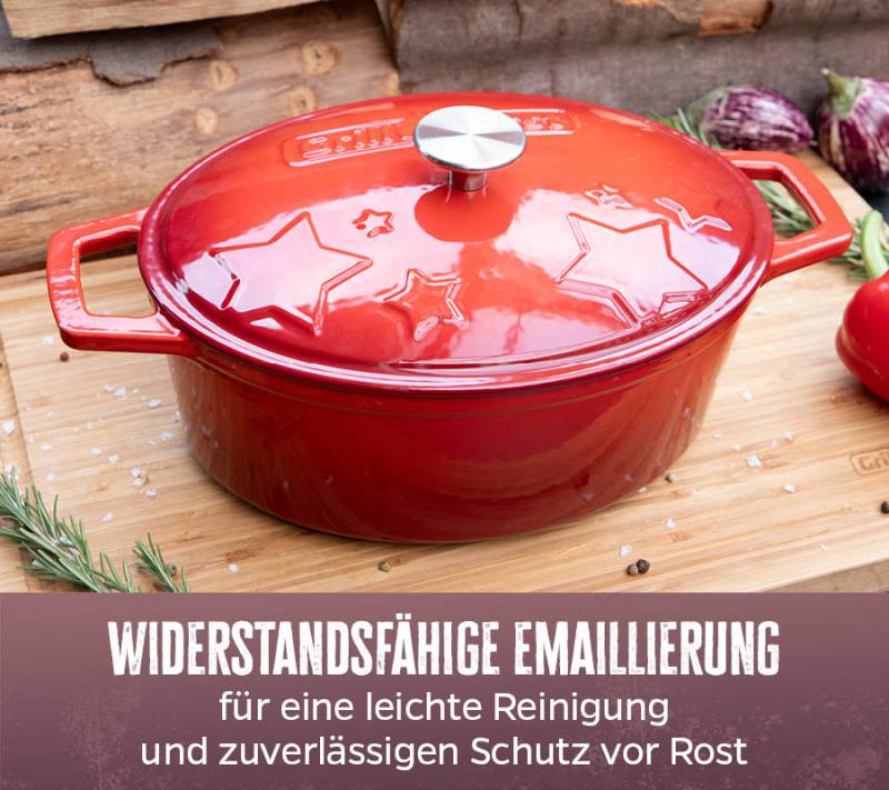 Grillfürst Dutch Oven Sternentöpfchen / Gusseisen Bräter - emailliert - S - rot