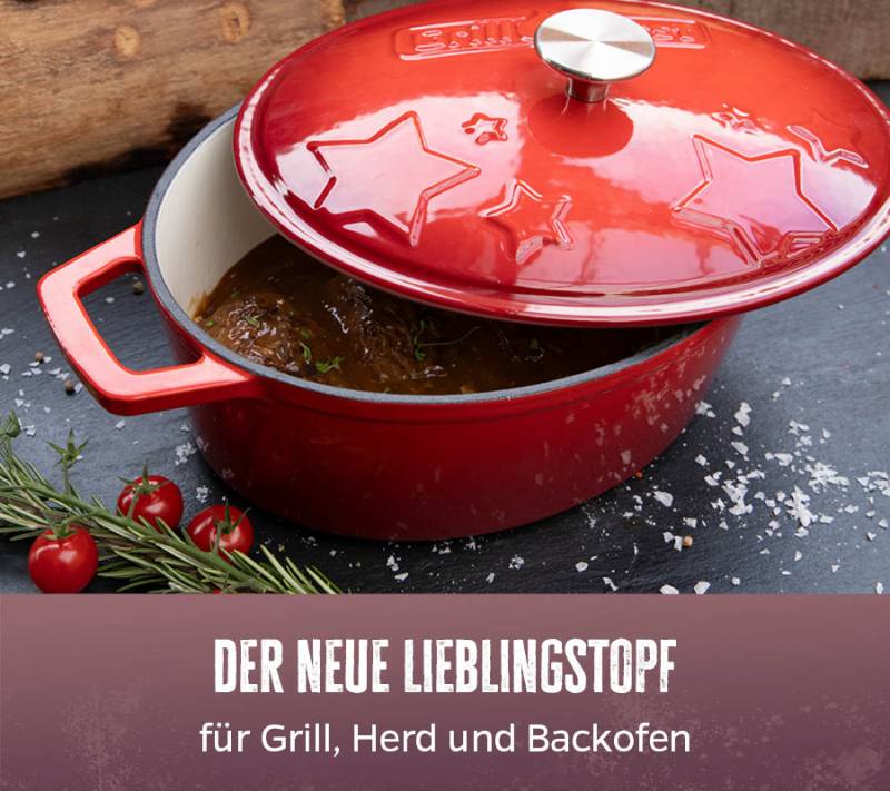 Grillfürst Dutch Oven Sternentöpfchen / Gusseisen Bräter - emailliert - XL - rot